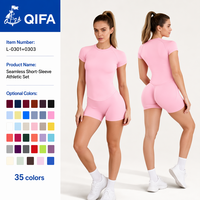 Ensembles de vêtements de sport pour femmes L-0301+0303, ensembles de hauts et de shorts de yoga, ensembles de yoga respirants, ensembles de pilates sans couture, ensembles de fitness pour la salle de sport, vêtements de sport