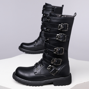 Bottes de motocross pour hommes avec boucle métallique, chaussures de moto d'extérieur à la cheville, style <span class=keywords><strong>punk</strong></span> tendance, bottes de moto épaisses pour hommes - Product Image 4