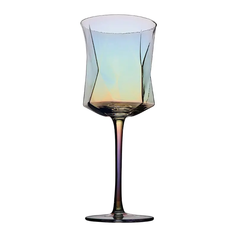 Ins gelas piala gelas anggur, Trim emas bening warna-warni Amber geometris