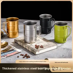 RVS drinkgerei retro oude koffie waterbeker industriële stijl olievat mok outdoor camping picknick biermok - Product Image 5