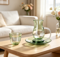 Ensemble de tasses à thé en verre borosilicate vert, tasse en forme de poire, poignée transparente, tasse et soucoupe en verre résistant à la chaleur pour le thé, le café, la maison, le café