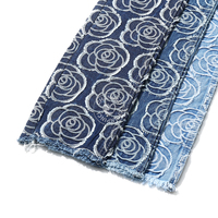 Tissu denim bleu 80% coton avec pompon rose Jacquard pour jeans 12 oz Tissu denim de haute qualité en gros