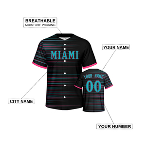 <span class=keywords><strong>Maillot</strong></span> de <span class=keywords><strong>baseball</strong></span> rayé imprimé 100 % polyester de haute qualité, personnalisé, noir, unisexe adulte, col en V, respirant, séchage rapide - Product Image 3