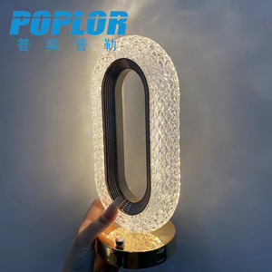 Poplor Crystal Table <b>Lamp</b> Led Touch Control O Shape Night Light For Bedroom With Usb <b>Charging</b> And Three Color Dimming - Product Image 5