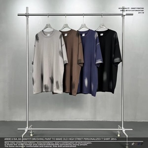 เสื้อยืดผู้ชายทรงหลวมสไตล์วินเทจ ผ้าฝ้าย 100% น้ำหนักมาก ซักแบบ High Street สำหรับฤดูร้อน สตรีทแวร์ - Product Image 1