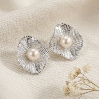 Boucles d'oreilles clous pour femmes en laiton plaqué argent avec tige en argent 925, perle tissée texturée, résistantes au ternissement, pour le bureau, vente en gros OEM