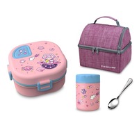 Boîte à déjeuner isotherme carrée en acier inoxydable 304, étanche, 1-2L, pour enfants, à deux niveaux, motif dessin animé, conçue par des étudiants, pour soupe et bento