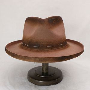 หมวกเฟโดราขนสัตว์สไตล์วินเทจ CL0530A สำหรับขายส่ง  หมวกปีกกว้างทำจากผ้าขนสัตว์  หมวกฤดูหนาว  หมวกทรงโซมเบรโรสำหรับทุกเพศ  สามารถปรับแต่งได้ - Product Image 2