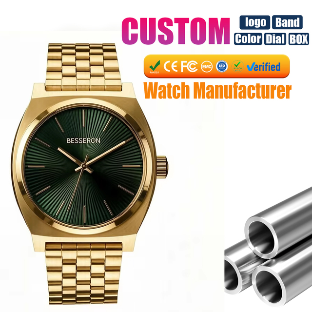 Men Fashion Stainless Steel Quartz Movement MIYOTA Analog Watch Mineral Glass 5ATM Water Resistance Folding Clasp Safety