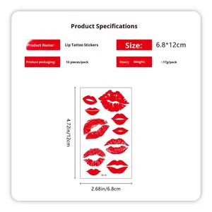 Nuevo Tatuaje Adhesivo de Labios para el Día de San Valentín, Corazón Rojo, <span class=keywords><strong>Beso</strong></span> de Cupido, Impresión de Alta Gama con Transferencia de Agua de Rosas, Uso Facial - Product Image 4