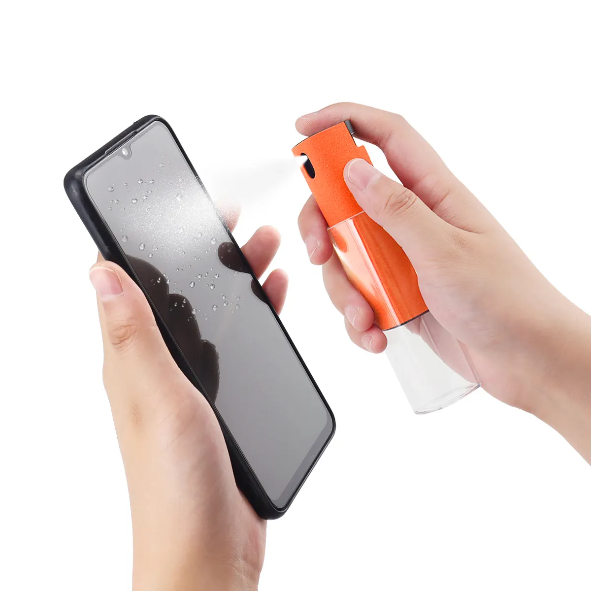 Pembersih layar 2 dalam 1 ramah lingkungan, dapat digunakan kembali, tekan kabut pembersih layar ponsel dengan kain Microfiber Kit Pembersih anti-debu