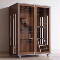 Villa pour chat en bois personnalisée, cage intérieure pour chat avec porte à charnières, maison pour chat rectangulaire de luxe à trois étages, cage d'élevage pour animaux de compagnie