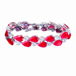 Dual Row Red <strong>Ruby</strong> Pear Cut Cubic Zircon Tennis Bracelet Women Big Bracelet <strong>Bangle</strong> for Wedding Party High Quality Crystal Jewelry - Product Image 6