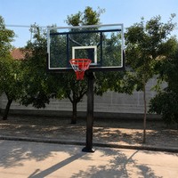 Système de panier de basket encastré en métal avec panneau en verre trempé, robuste, réglable en hauteur, avec anneau détachable, facile à assembler
