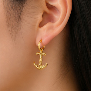 Pendientes de Ancla de Acero Inoxidable Chapados en Oro, Estilo Punk para Hombre, Joyería Hip Hop Urbana, Collares con Colgante de Diseño Geométrico a la Moda - Product Image 2