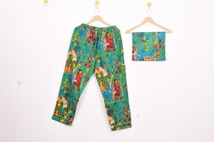 Conjunto de Pijama de Algodón Estampado para Mujer, Cintura Elástica, Largo Completo, Ropa de Dormir Informal de Verano, Patrón Tejido, Suave, Lavable a Máquina - Product Image 2