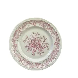 Franse Vintage Bloemen Keramische Servies Roze Hoogwaardige Keramische Plaat Keramische Kom Koffiekop En Schotel Westernplaat