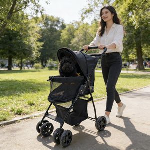 Poussette pour animaux de compagnie à 4 roues, prix d'usine JXB, <span class=keywords><strong>pas</strong></span> <span class=keywords><strong>cher</strong></span>, pour chat et <span class=keywords><strong>chien</strong></span>, promenade en plein air, pliage facile à une main, chariot de transport pour animaux de compagnie - Product Image 2