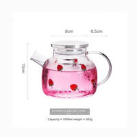 Service à thé fraise style nordique, grande capacité, bouilloire en verre transparent, tasses à thé, pichet à eau froide créatif pour les fêtes