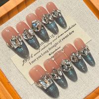 Uñas postizas de lujo con logo gratis, largas, estilo bailarina, con diamantes, a presión, personalizadas con diamantes de imitación, acrílicas, uñas artificiales.