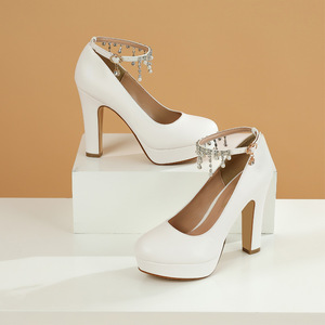 Zapatos de boda de 11CM para mujer, tacones altos blancos para mujer, <span class=keywords><strong>sandalias</strong></span> nupciales de tacón de verano para mujer, <span class=keywords><strong>plataforma</strong></span> de <span class=keywords><strong>plataforma</strong></span> para vestido de boda - Product Image 5