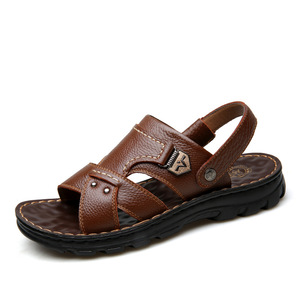 Sandalias de Playa de Cuero Genuino para Hombre, Sandalias de Dos Usos de Cuero Vacuno de Primera Capa, Antideslizantes, para Caminar al Aire Libre, Zapatos Casuales - Product Image 2