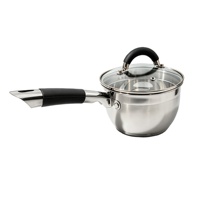 Ensemble d'ustensiles de cuisson haut de gamme en acier inoxydable, comprenant une casserole à lait et une casserole, compatible induction et gaz, passe au lave-vaisselle, poignées en silicone doux au toucher, couvercles en verre.