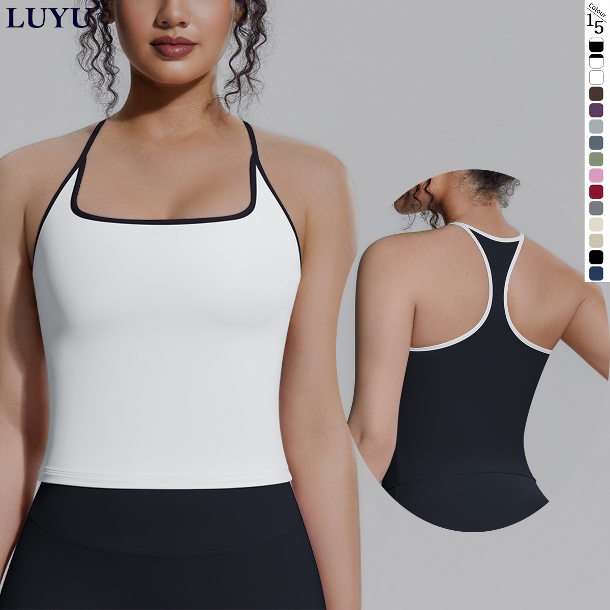 New Design Double-sided Spandex/Nylon Solid Color I-back Breathable Tight Tank Tops for Sports Running Yoga