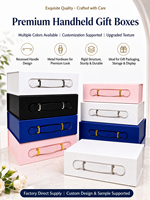 Boîte cadeau en papier pliable avec poignée en PU et fermeture magnétique, en stock, emballage cadeau cosmétique en carton pliable en une seule pièce