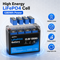 Batterie LiFePO4 12,8V 100Ah 1280Wh, cellules de qualité A, plus de 4000 cycles profonds, BMS intégré, pour applications solaires, VR, marine et stockage