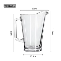 Pichet à eau et bière en verre sodocalcique transparent de qualité supérieure, Jarra De Vidrio 1,75 L (60 oz) avec poignée, conforme aux normes FDA, prix promotionnel