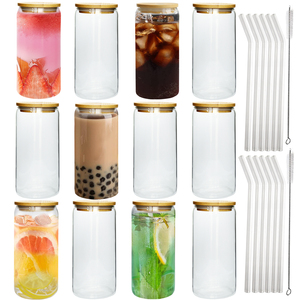 Jm OEM ODM 12Oz 16Oz Rõ Ràng Khoảng Trống Thủy Tinh Mason Jar Bia Có Thể Cốc Thủy Tinh Với Nắp Tre Và Rơm - Product Image 2