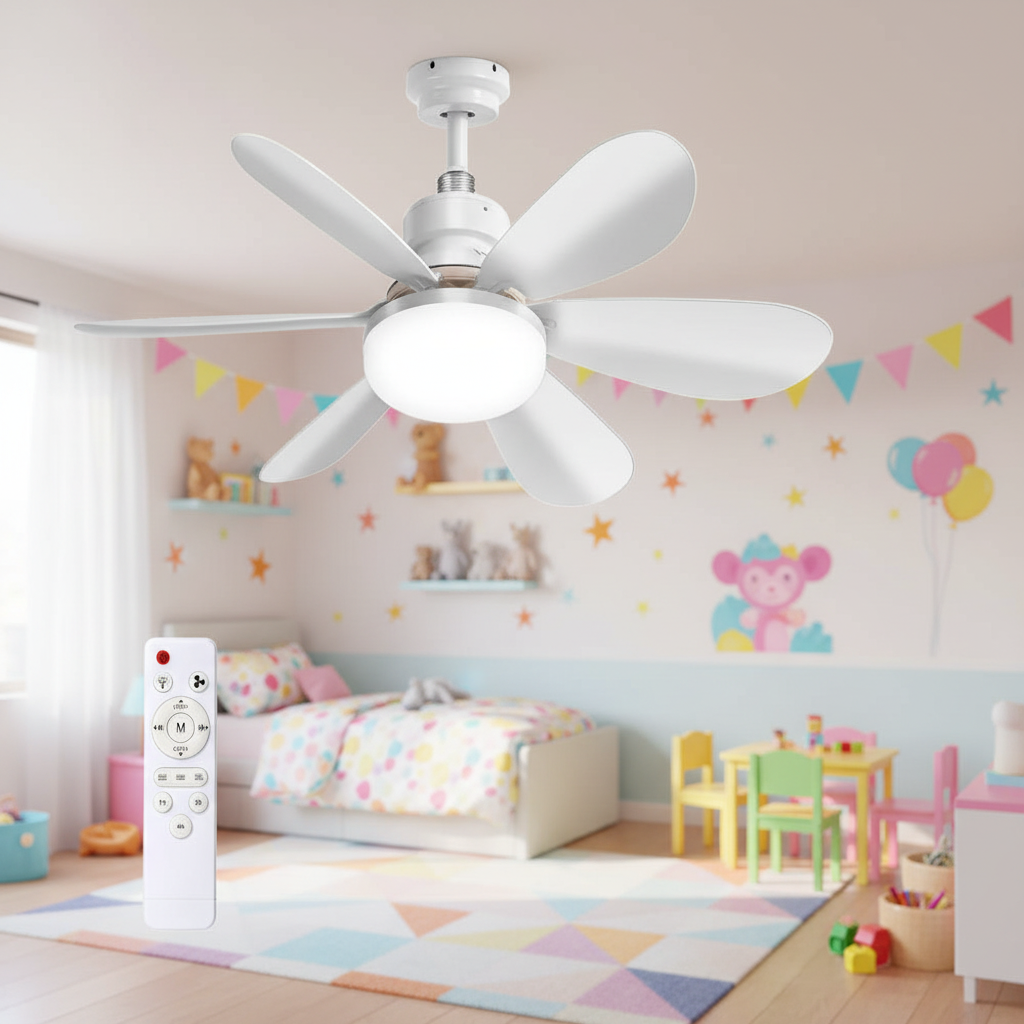 Modern LED ABS Ceiling Fan with Remote Control and E27 Socket Light for Dining/Living Room