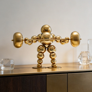 Sculpture Art Déco en acier inoxydable or rose, statue abstraite de haltérophile, décoration de bureau, artisanat métallique pour mariage et anniversaire - Product Image 1