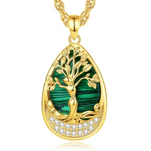 Nuova Collana in Malachite a Goccia con Pendente Albero della Vita in <span class=keywords><strong>Oro</strong></span> 24K, Elegante Gioiello Verde a Forma di Pera, Regalo per Donne - Product Image 1