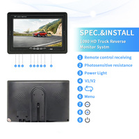 Monitor de Visión Trasera HD TFT de 7 Pulgadas para Coche, Pantalla para Cámara de Marcha Atrás, Monitor para Camioneta o Camión con Dos Entradas de Video