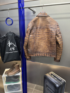 เสื้อแจ็คเก็ตหนังจระเข้แท้ แจ็คเก็ตนักขี่มอเตอร์ไซค์คลาสสิก แจ็คเก็ตหนังผู้ชายคุณภาพสูง แจ็คเก็ตนักขี่มอเตอร์ไซค์วินเทจสำหรับผู้ชาย - Product Image 6