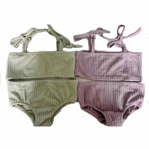 Comodo Completo Estivo in Cotone a 2 Pezzi Senza Maniche per Bambina, Abbigliamento per Neonati 4T, Canotta a Costine <span class=keywords><strong>con</strong></span> Arricciatura, Tinta Unita Casual - Product Image 4