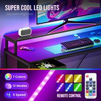 Bureau d'ordinateur de jeu en métal durable SENYU avec prises électriques, éclairage LED, grande étagère d'angle en forme de L, crochets pour casque, noir
