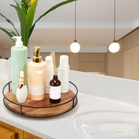 Plateau tournant en bois KZR Lazy Susan, organisateur artistique en bois rond pour table avec barre en acier noir robuste, rotation fluide à 360 degrés