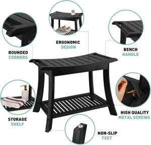 2-Tier tre tắm băng ghế dự bị lưu trữ Kệ + Non-Slip ghế người già an toàn tắm Phân Eco Spa thiết kế (màu đen) - Product Image 4