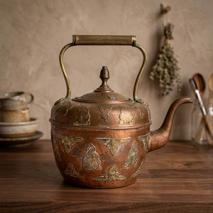 Vintage Metal Tea Kettle With <b>Lid</b> And Metal Handle Decorative Pattern Water <b>Pot</b> - Product Image 3