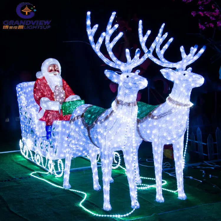 Großhandel Weihnachts dekoration Lichter 3D Tier förmige Urlaub Motiv Beleuchtung Outdoor Santa mit Schlitten und Rentier