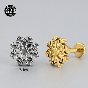 <span class=keywords><strong>Piercing</strong></span> de mode en titane F136, design flocon de neige brillant exquis, barre plate à filetage interne, pour oreille et lèvre - Product Image 4