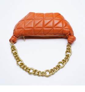 Nuevo diseño de moda tendencia naranja cinturón acolchado acrílico cadena Mini hombro mujer bolso hecho a mano - Product Image 5