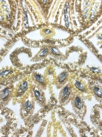 Dentelle en tulle vintage à motifs géométriques Paisley symétriques, ornée de strass, perles, sequins et perles lourdes pour robe de soirée sirène ou de mariée