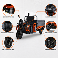 Triciclo de Carga Pesada con Motor de 1200W, Capacidad de Carga de 700 kg, para Transporte de Productos Agrícolas