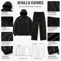 Ensemble de survêtement noir à demi-zip avec passepoil jaune contrastant, logo personnalisé, tenue décontractée streetwear deux pièces, fabrication sur mesure OEM