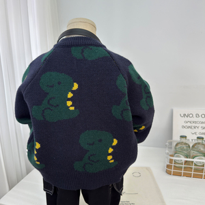 <span class=keywords><strong>Cardigan</strong></span> en tricot jacquard anti-boulochage en mélange de coton à motif dinosaure de dessin animé pour garçons, collection automne 2026, nouvelle mode décontractée pour tout-petits - Product Image 2