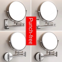 Miroir de maquillage mural rétractable gris pistolet moderne miroir de beauté sans poinçonnage fonction grossissante hôtel pour salle de bain à domicile